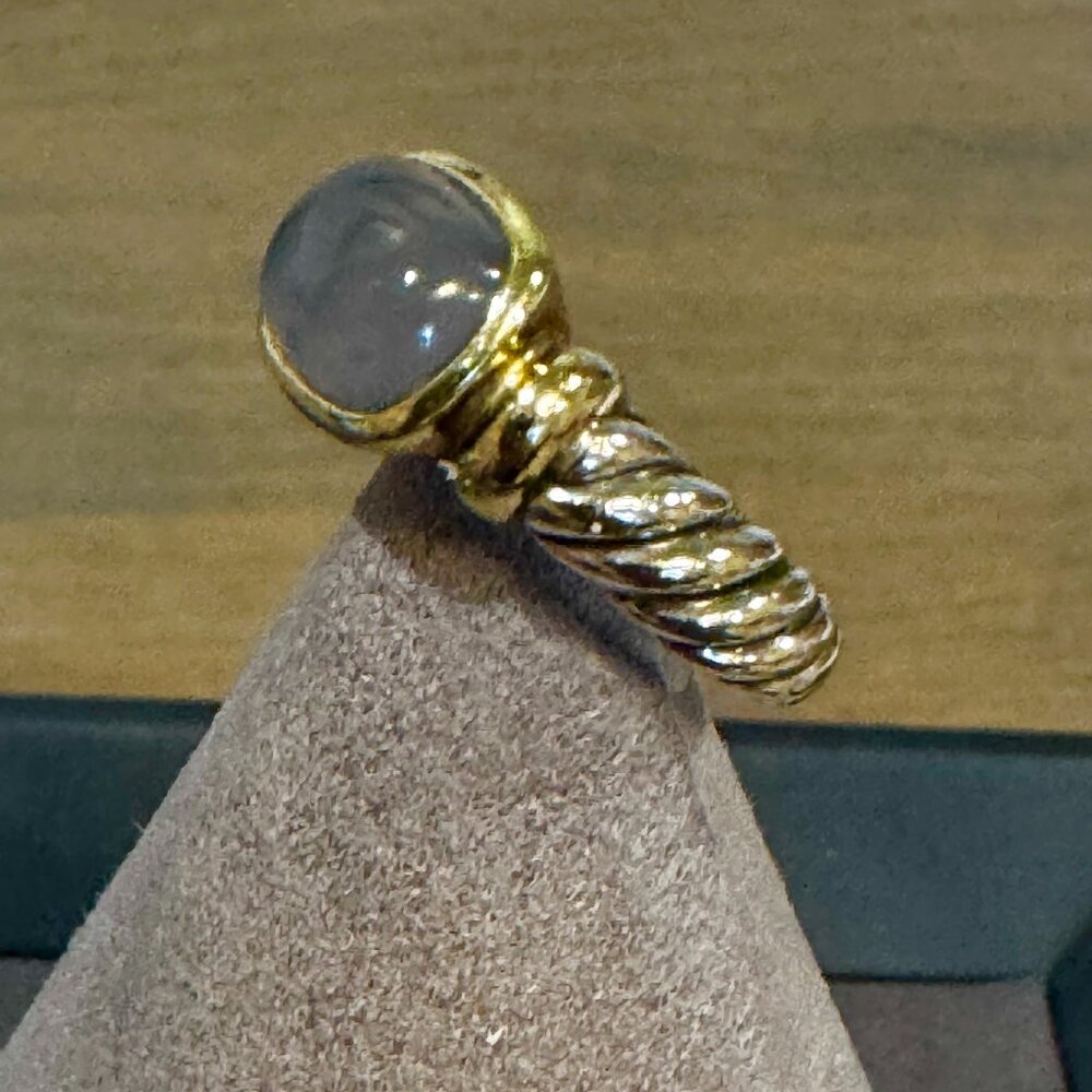 Authentic David Yurman Silver & 18K Gold Blue Chalcedony Cushion Cabochon Ring